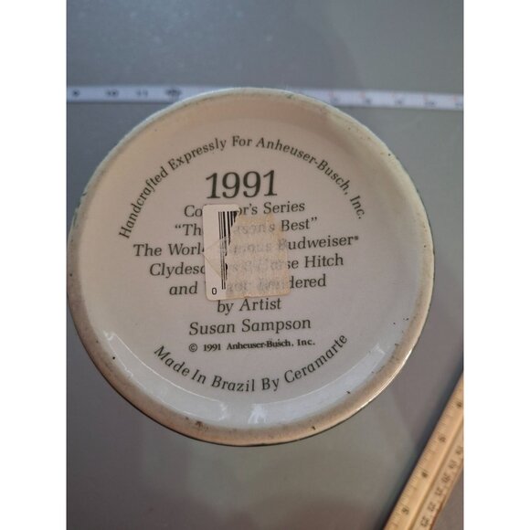 1991 Budweiser Holiday Stein The Season’s Best Clydesdale Beer Mug Ceramarte - Picture 6 of 9